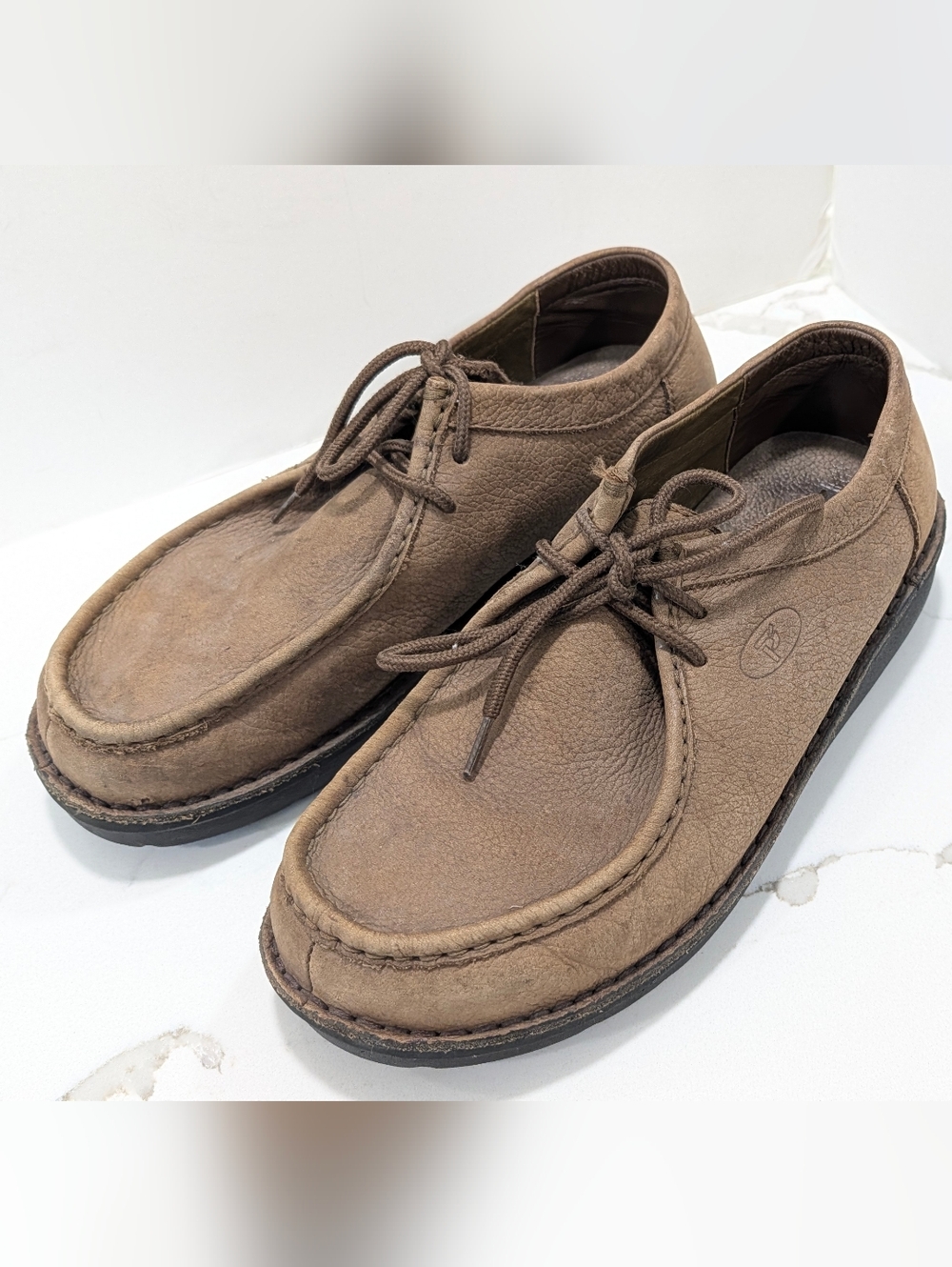 Propet Men 10 Leather Comfort   Loafers Shoes Brown Lace Up Walking Support Wide